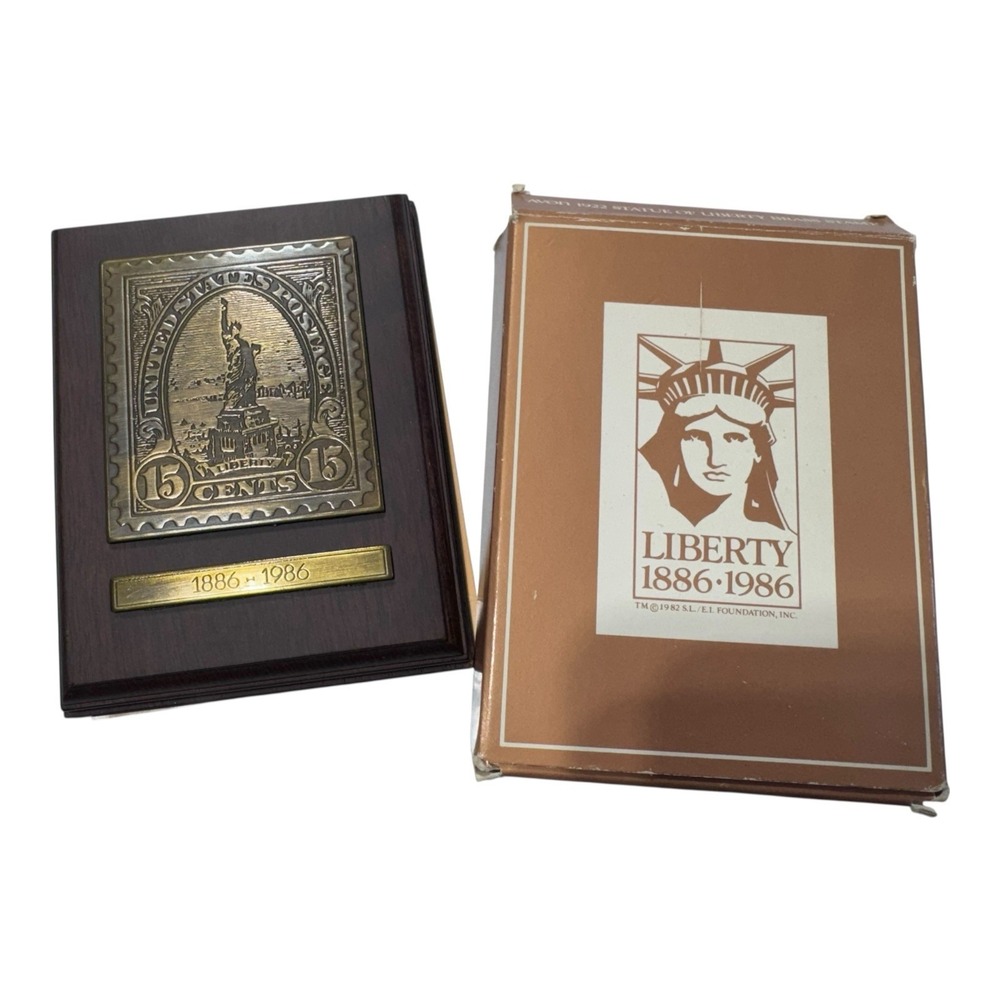 Avon Liberty 1886-1986 Statue of Liberty Centennial Brass Stamp Plaque With Box